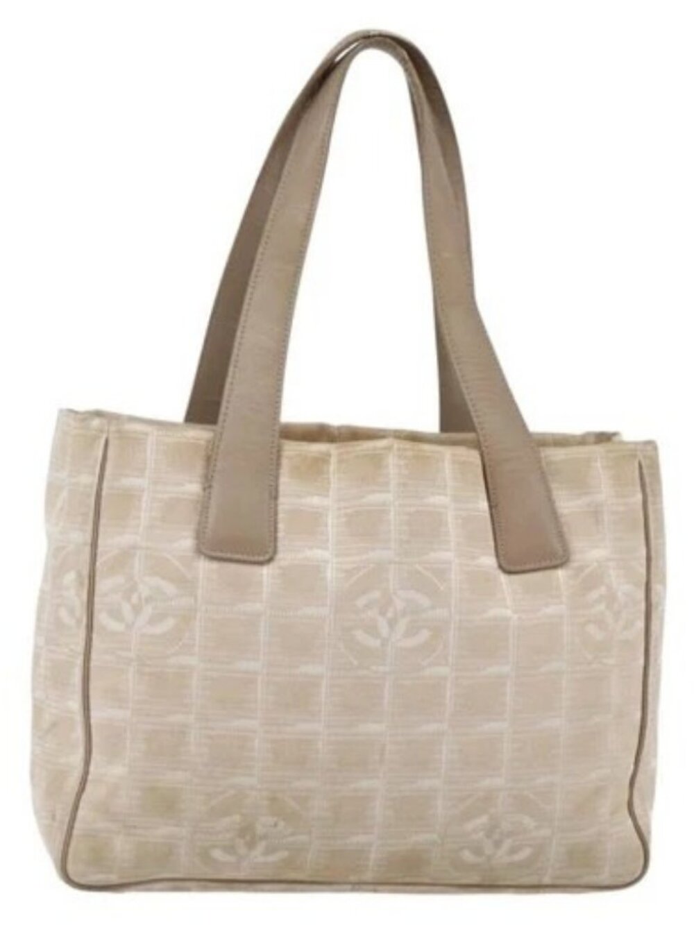 CHANEL New Travel Line Tote Bag Beige Gold CC Auth 145082